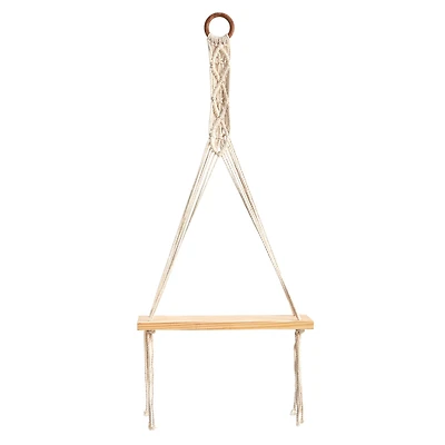 14" x 24" Handmade Macrame Wall Hanging with Wooden Shelf