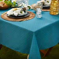 Storm Blue Tonal Lattice Print Outdoor Tablecloth with Zipper, 60" x 120"
