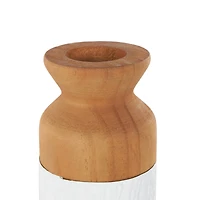Brown & White Textured Metal & Wood Vase Set