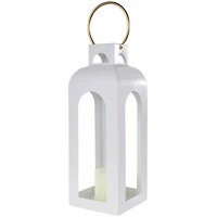 22.5" White Metal Tall Arched Cutout Candle Lantern with Gold Handle