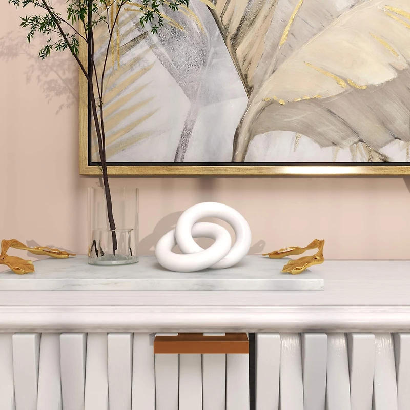 7" White Marble Geometric 2-Link Chain Sculpture