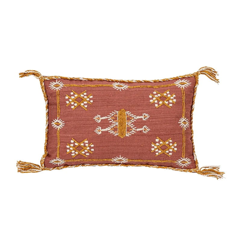 Hello Honey® Embroidered Rust & Orange Lumbar Pillow with Tassels
