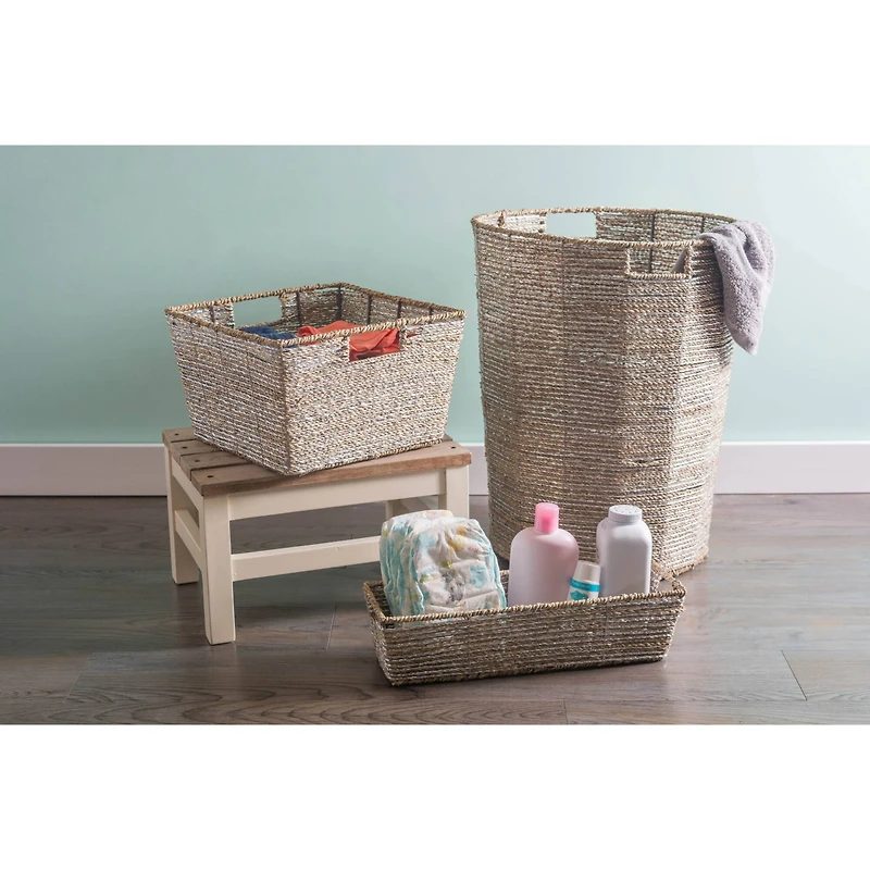 DII® 16" Metallic Silver Trapezoid Seagrass Bins, 2ct.