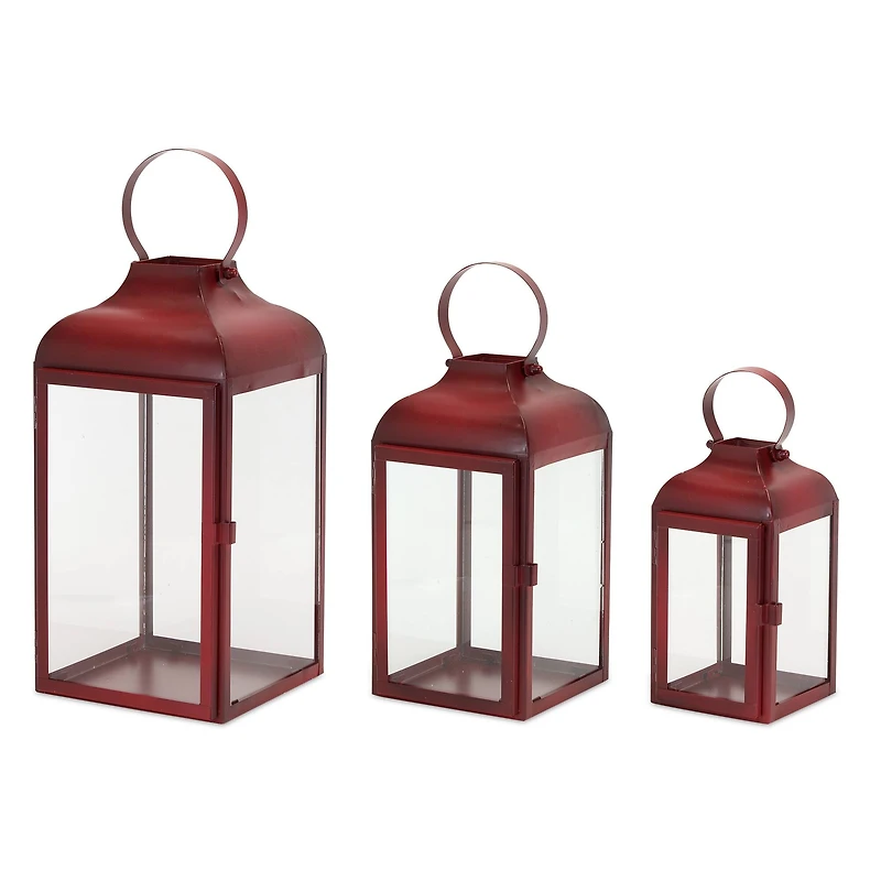 Red Iron Lantern Set, 10", 12.75" & 16"