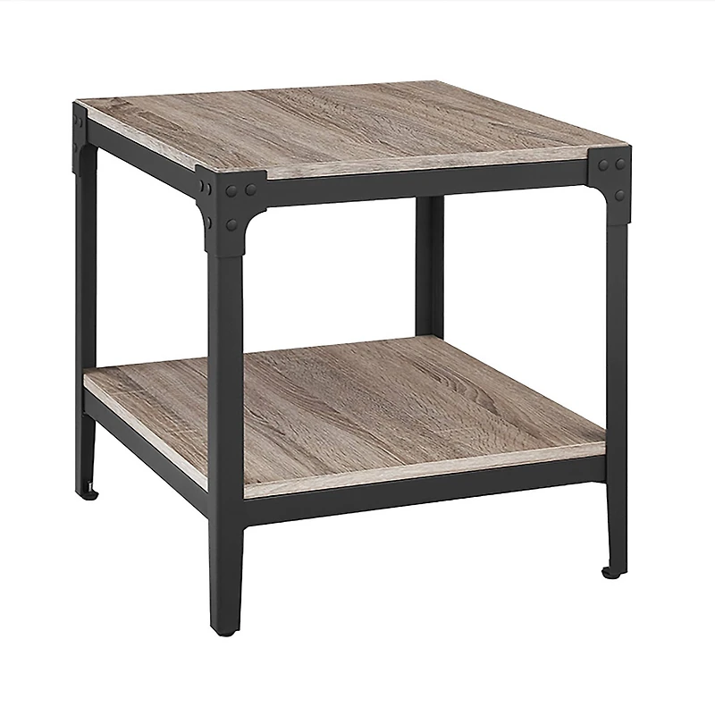 Walker Edison Driftwood Angle Iron Rustic Wood Side Table Set