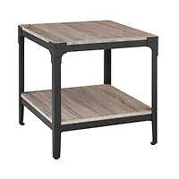 Walker Edison Driftwood Angle Iron Rustic Wood Side Table Set