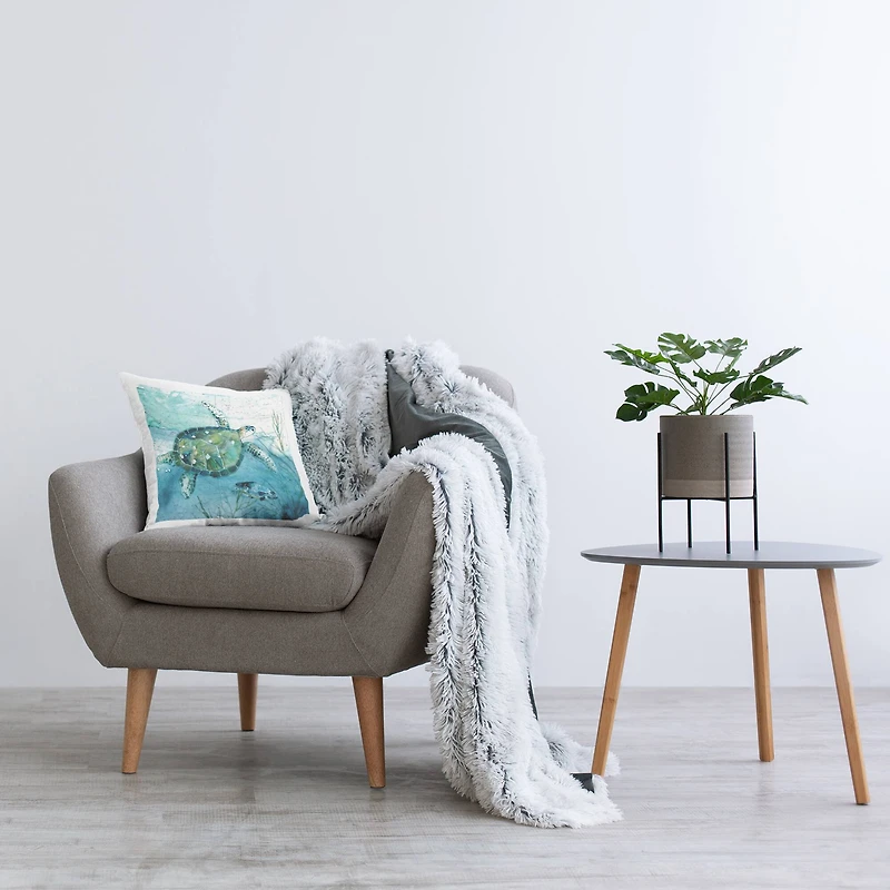 Stupell Industries Sea Tortoise and Fish over Blue Nautical Ocean Map Throw Pillow 18" x 18"