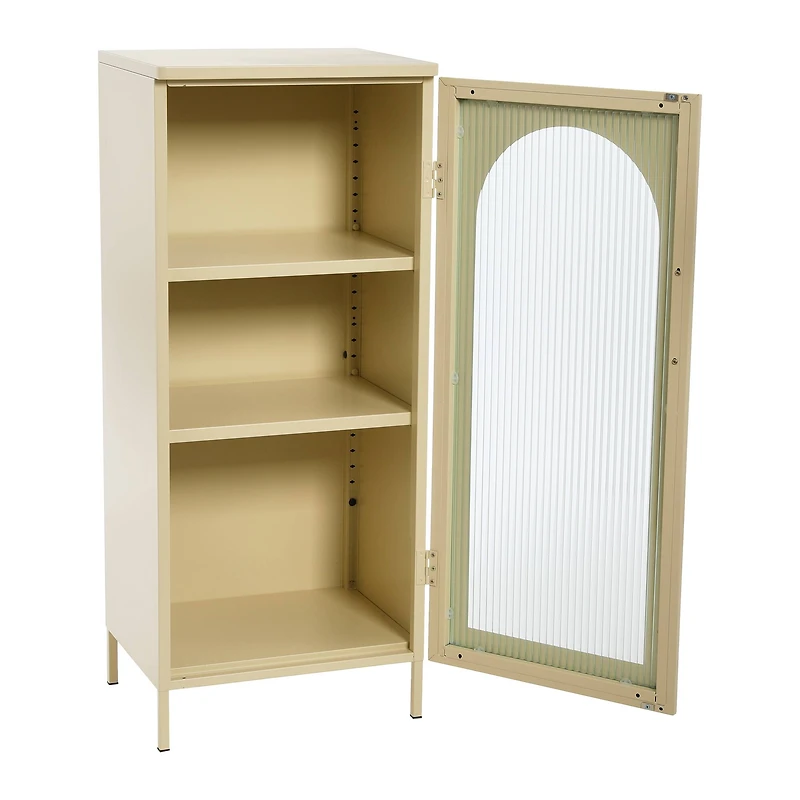 Hello Honey® 40" Solstice Narrow Metal Accent Cabinet with Adjustable Storage Shelves and Arched Glass Door