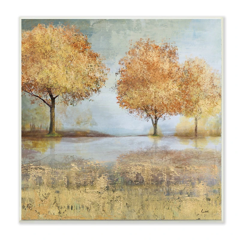 Stupell Industries Autumn Trees by Lake Countryside Landscape,12" x 12"