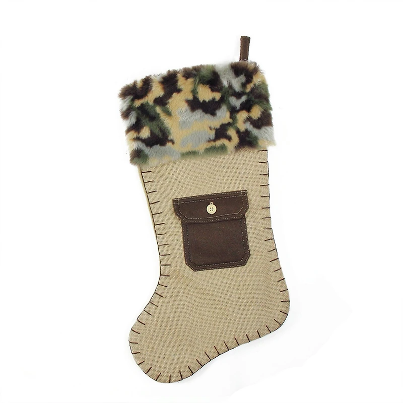 20.5" Burlap & Camouflage Christmas Stocking