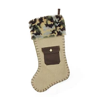 20.5" Burlap & Camouflage Christmas Stocking