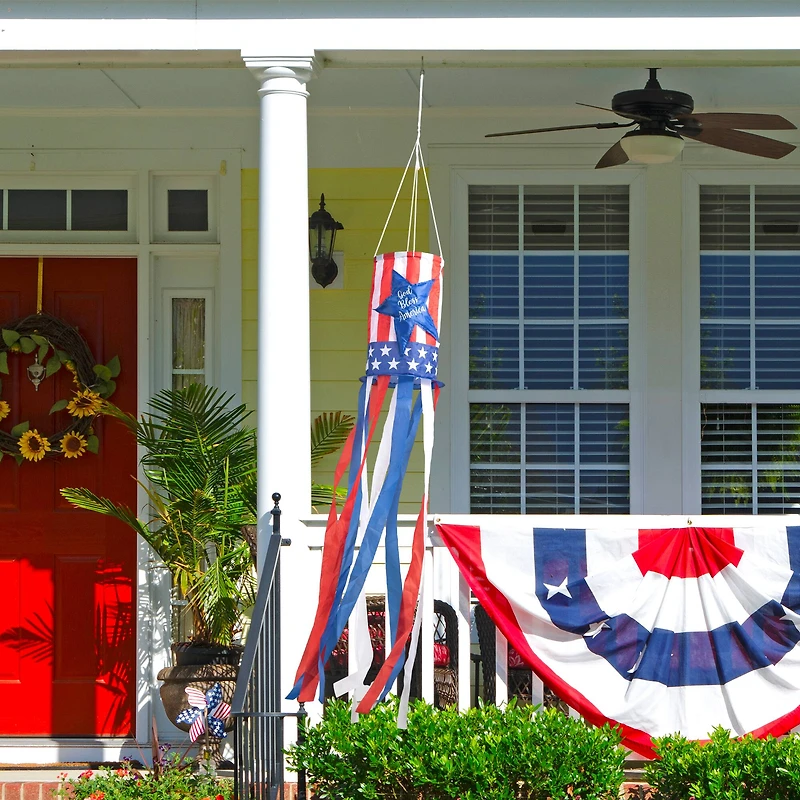 Glitzhome® 60" Patriotic Stars & Stripes Windsock