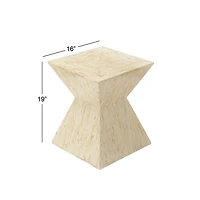 19" Beige Mussel Shells & Wood Contemporary Accent Table