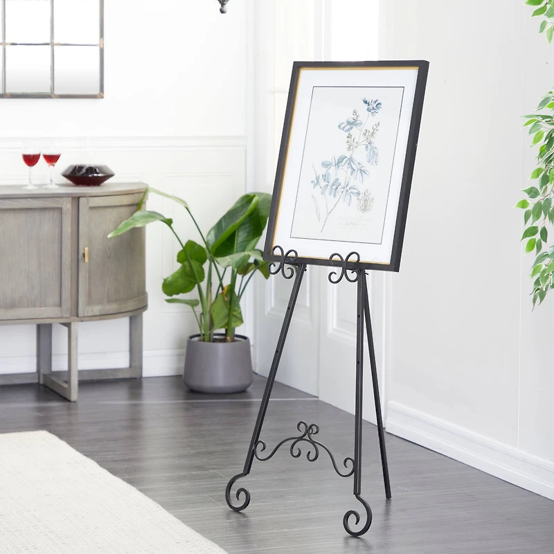 Traditional Black Iron Floor Easel, 46" x 21" x 22"
