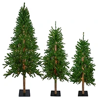 4ft., 5ft., & 6ft. Pre-Lit Slim Alpine Artificial Christmas Tree Set, Clear Lights