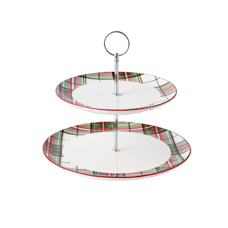 9.25" Christmas Plaid 2-Tier Ceramic Tray by Ashland®