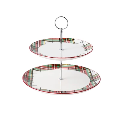 9.25" Christmas Plaid 2-Tier Ceramic Tray by Ashland®