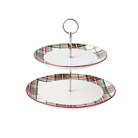 9.25" Christmas Plaid 2-Tier Ceramic Tray by Ashland®