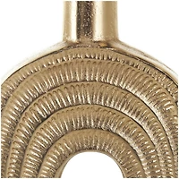 16" Gold Aluminum Metal Geometric Circular Vase with Linear Etchings