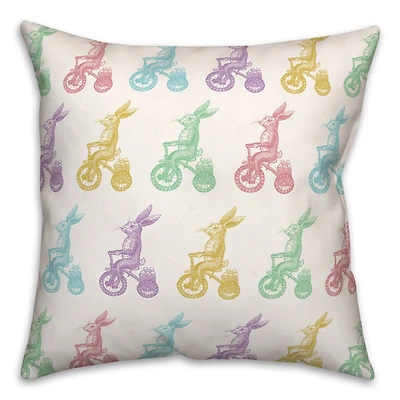 Pastel Bunnies on Bikes Easter Throw Pillow