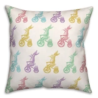Pastel Bunnies on Bikes Easter Throw Pillow