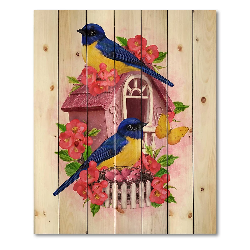 Designart - Two Blue & Yellow Tit Birds Sitting Near The Nest