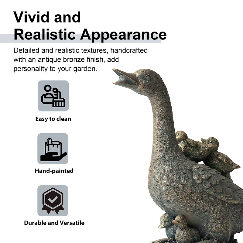 Glitzhome® 15" Faux Bronze Duck Garden Statue