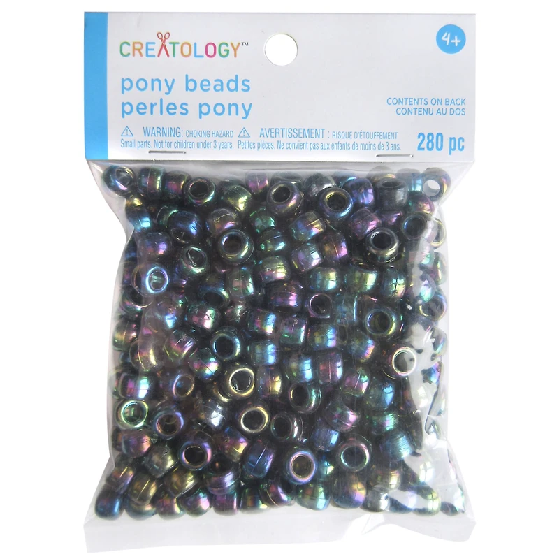 Black Aurora Borealis Pony Beads by Creatology™, 6mm x 9mm