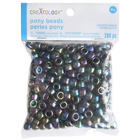 Black Aurora Borealis Pony Beads by Creatology™, 6mm x 9mm