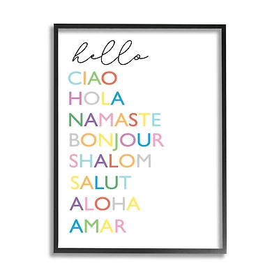 Stupell Industries Hello Ciao Hola Namaste Greetings Rainbow Typography in Frame Wall Art
