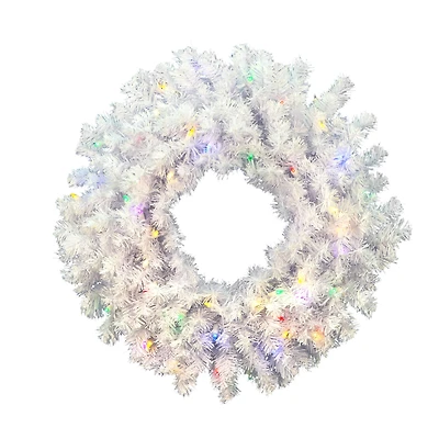 20" Multicolor LED Crystal White Pine Wreath