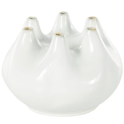 10" Wide White Multi Opening Ceramic Vase