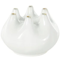 10" Wide White Multi Opening Ceramic Vase