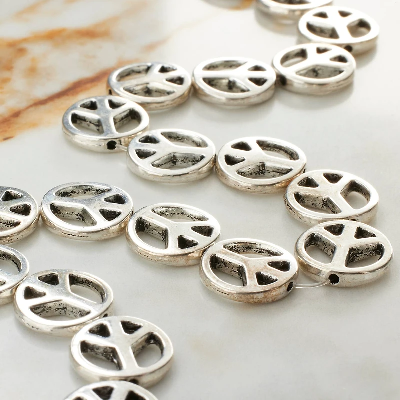 12 Pack: Silver Metal Peace Beads, 13mm by Bead Landing™