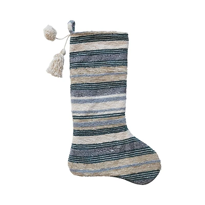 Hello Honey® 20" Multicolor Fabric Stocking with Tufted Stripes, Sequins, Tassel & Pom Pom