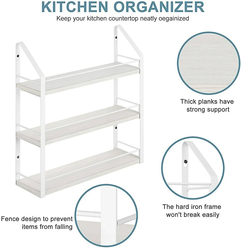 NEX™ 17" White Wall-Mounted 3-Tier Spice Rack Organizer