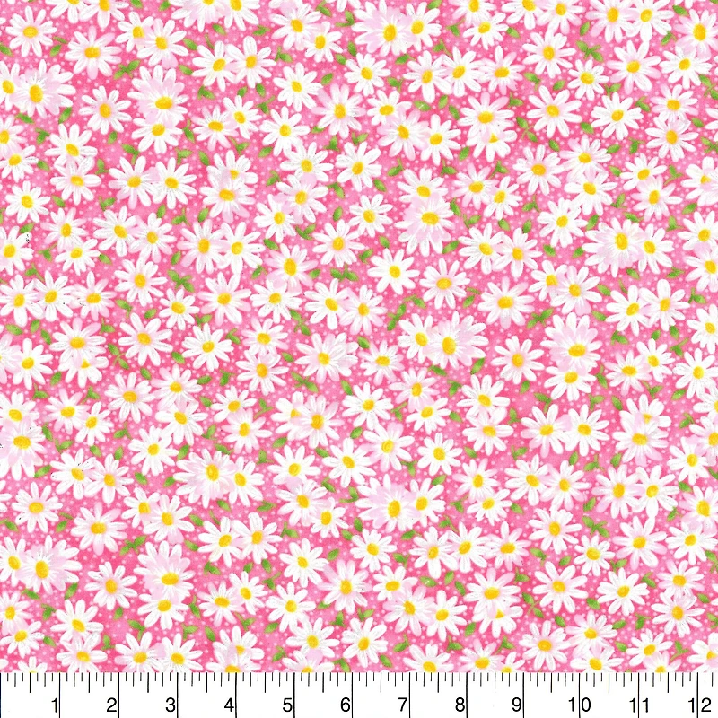 Fabric Traditions Pink Packed Daisies Cotton Fabric