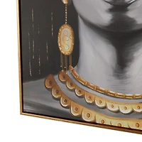 Black Canvas Woman Framed Wall Art with Gold Foil and Jewelry Accents