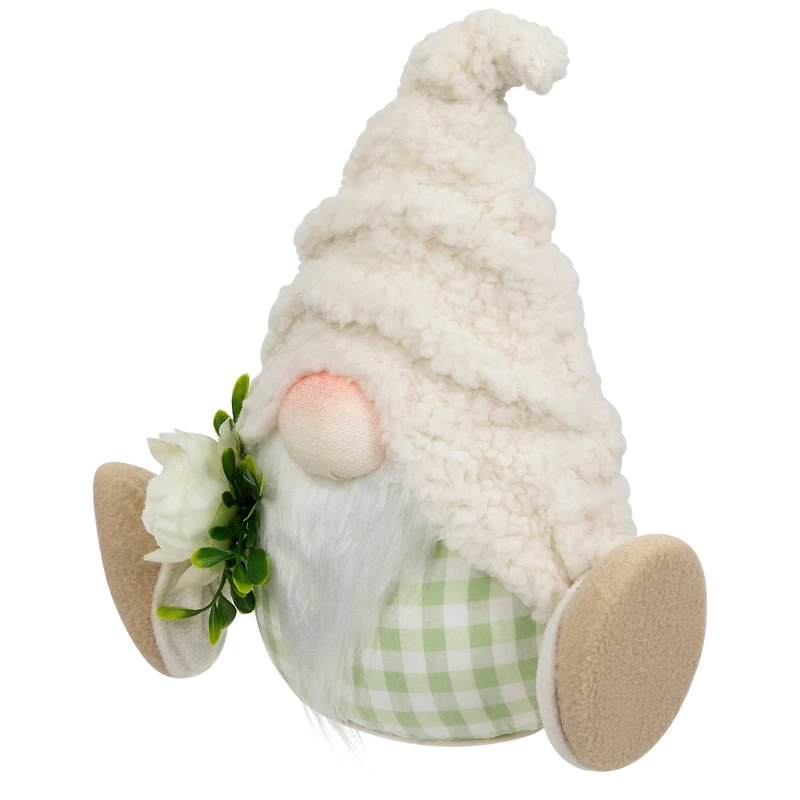 10.5" Plush Sitting Gnome with Flower Spring Figurine