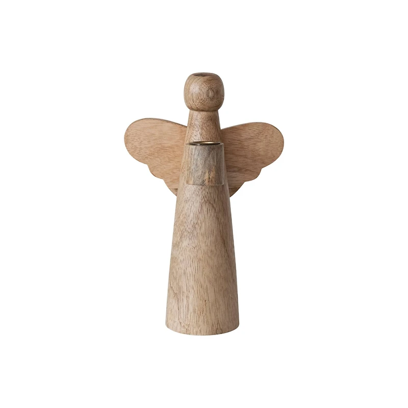 Hello Honey® 10" Natural Tall Mango Wood Angel Taper Candle Holder