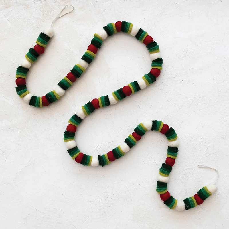 Hello Honey® 6ft. Red, Green & Cream Ball & Disc Handmade Wool Felt Garland