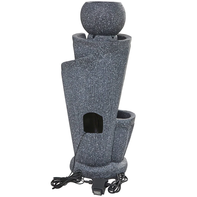 35" Dark Gray Fiberglass 3-Tier Fountain with LED Light