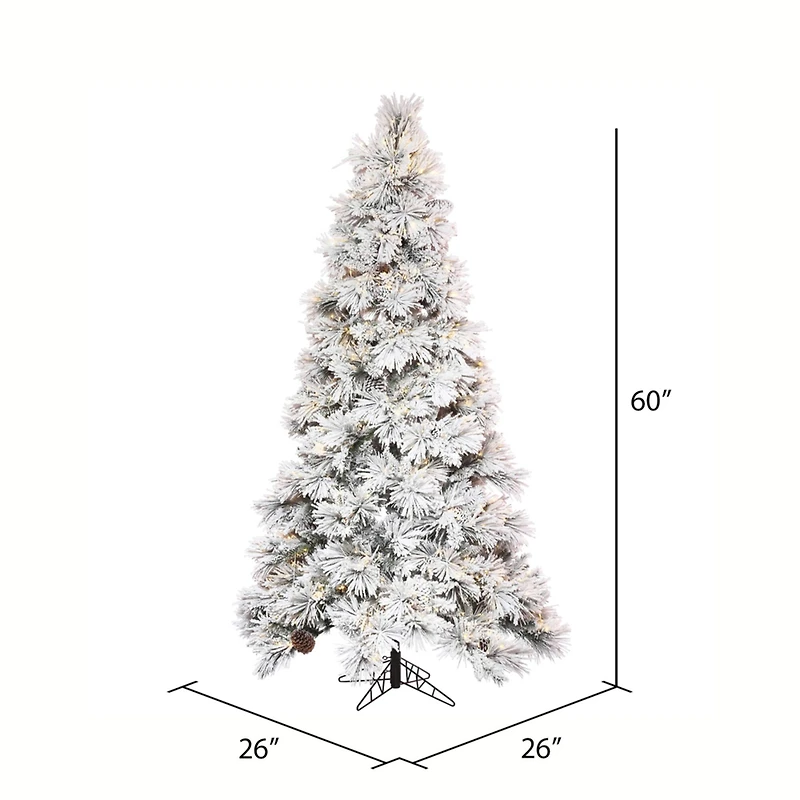 5ft. Pre-Lit Flocked Atka Artificial Christmas tree, Warm White LED Lights