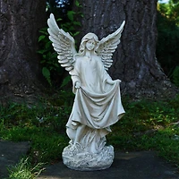 23.25" Standing Gray Angel Outdoor Bird Bath & Feeder