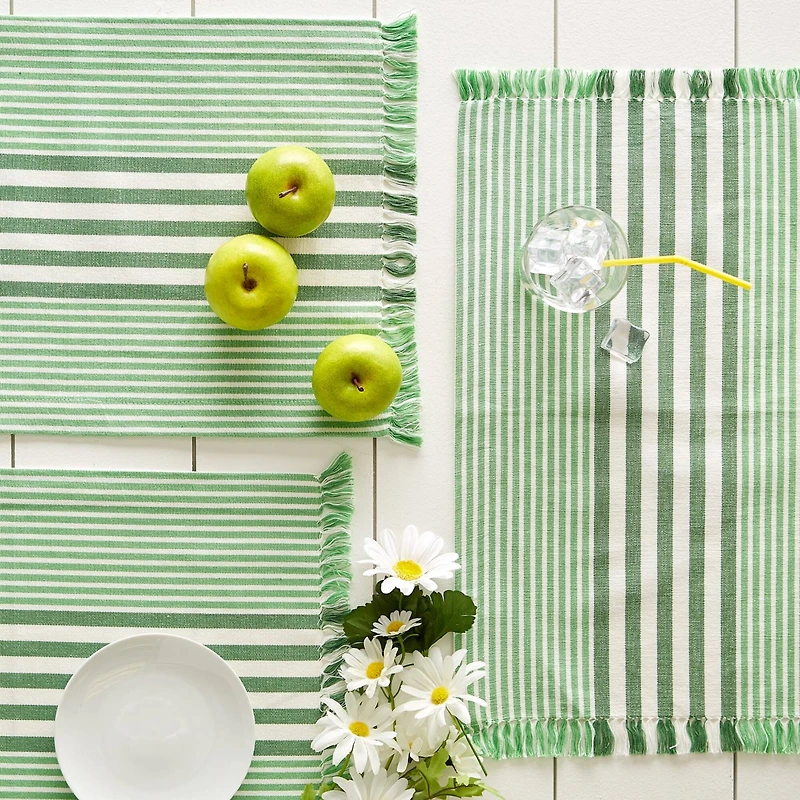 DII® Grass Green Stripes With Fringe Placemats, 6ct.