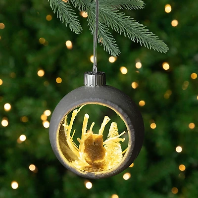 Silver And White Matte Cutout Owl Ball Ornament