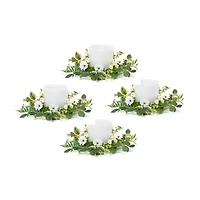 17" White Mixed Foliage & Daisy Candle Rings, 4ct.
