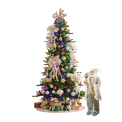 7.5ft. Pre-Lit Slim Fir Christmas Tree Kit with Ornaments, Tree Skirt & Santa Figurine