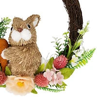 12" Floral Grapevine Spring Easter Wreath with Rabbit