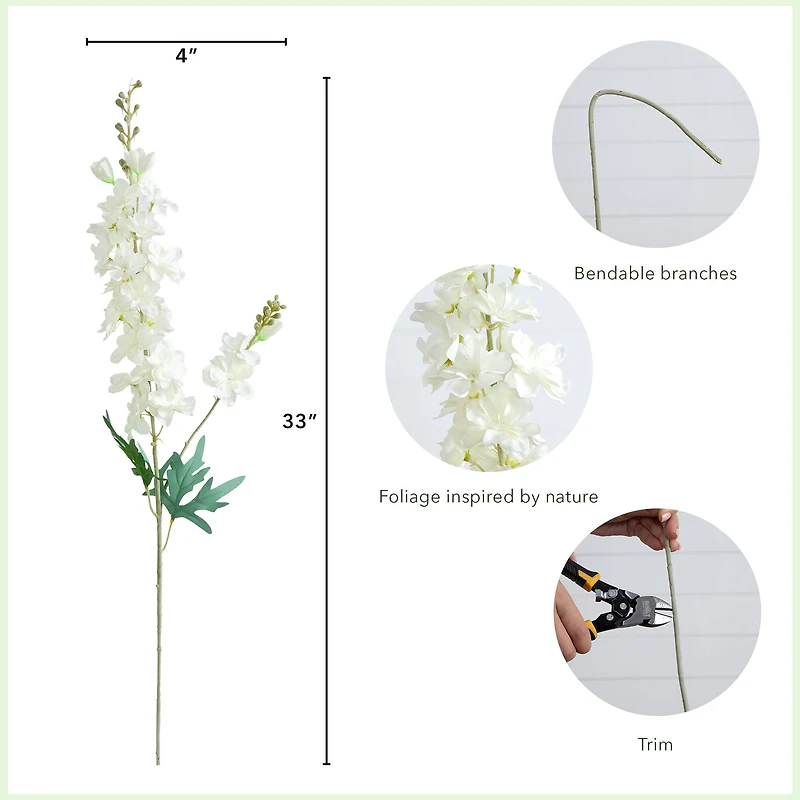 33" White Delphinium Flower Stems, 3ct.
